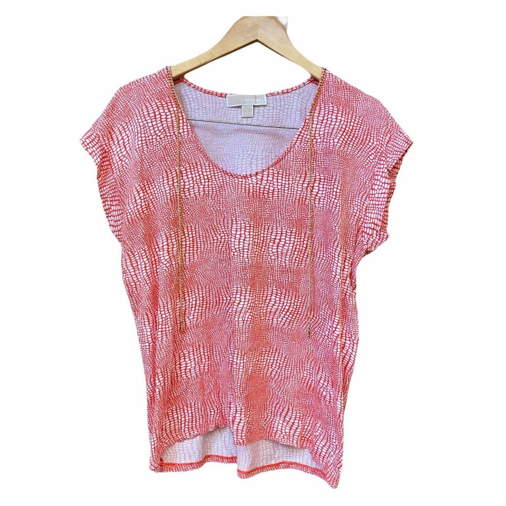 Michael Kors Red White Sleeveless Blouse, Size L